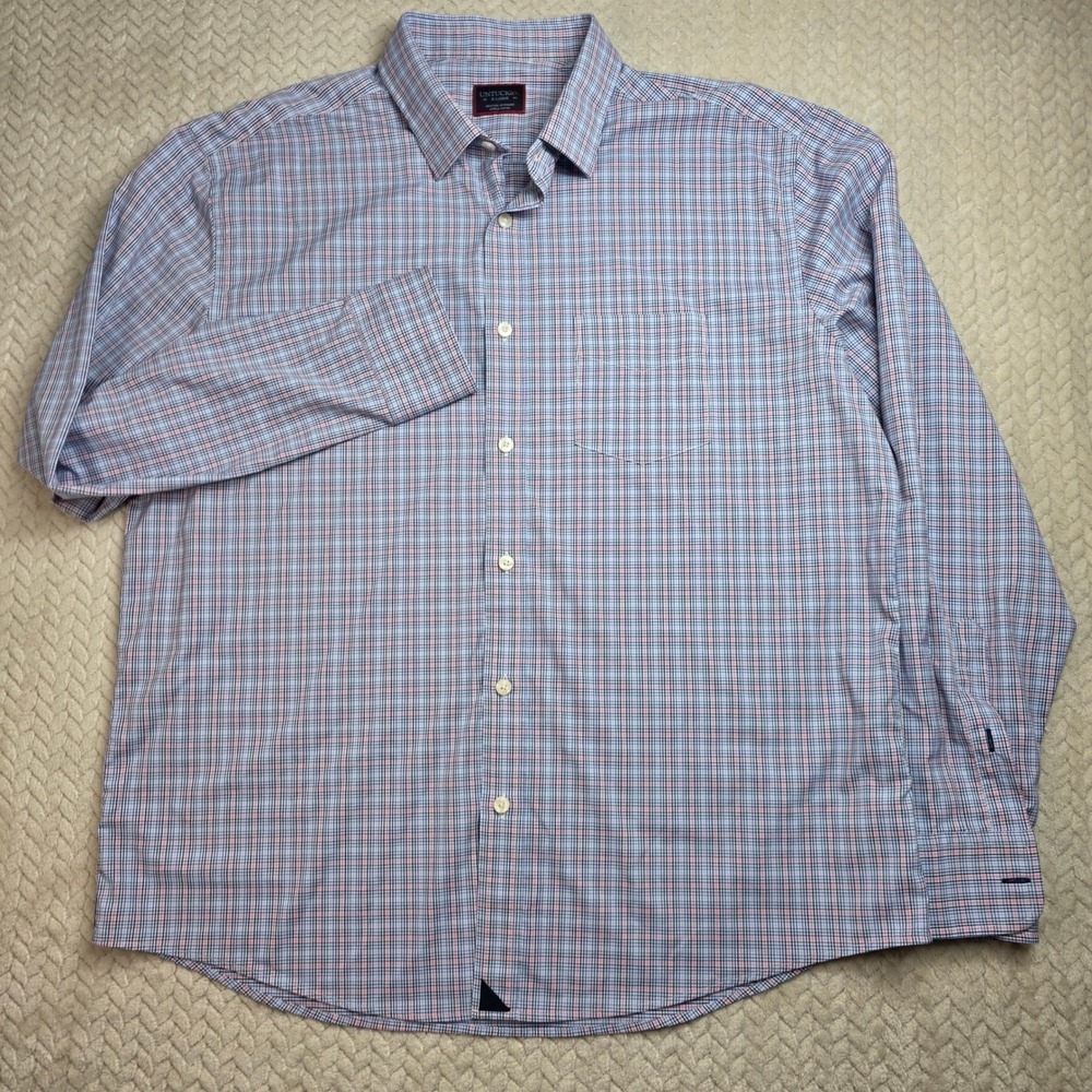UNTUCKit Mens XL Long Sleeve‎ Plaid Button Down Shirt Blue Pink Stretch - Picture 2 of 7